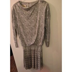 Vintage Damianou Silver Metallic Drop-Waist Dress - Elegant Pleats Flapper Large